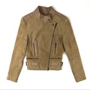 Bebe Genuine Suede Nutmeg Leather Zip Moto Jacket